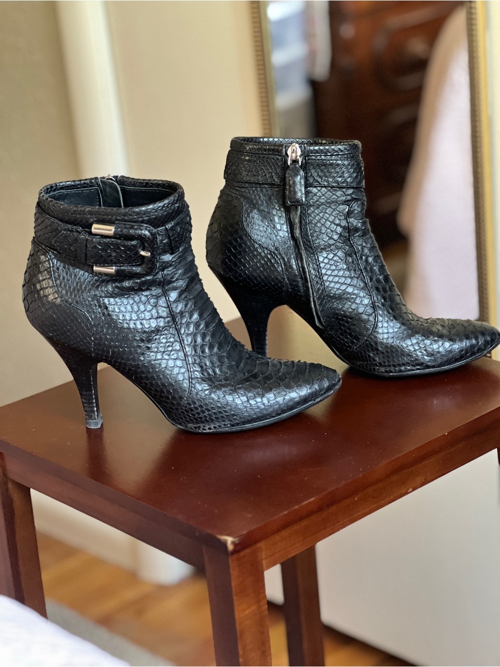 Burberry Black Python Ankle Booties with Buckle